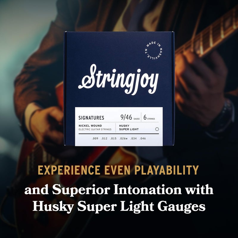 Stringjoy HSK9 Signatures Nickel Wound Guitar Strings, 9-46 Husky Super Light Gauge, Electric Guitar Strings for Enhanced Tone, Guitar Strings Electric 6 String Set - Image 3